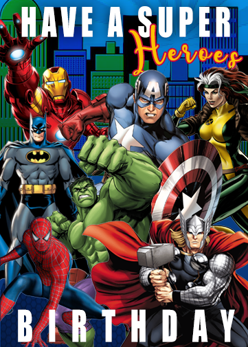 Avengers Superhero birthday card to personalise and send via email.