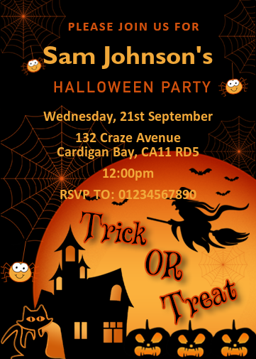 Halloween Invitation witch and haunted house