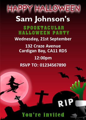 Trick or Treat Invitation. RIP halloween personalised invitation