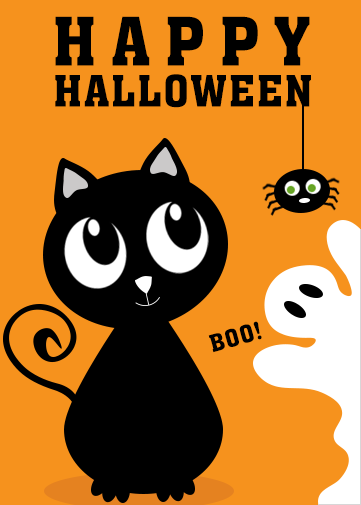 All Hallows Halloween Card. Black cat halloween greeting card