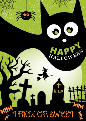 Eco Halloween Card. halloween card bats and graveyard