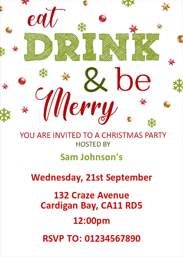Christmas Party eInvitation. drink and be merry christmas invitation evite