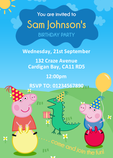 Peppa Pig Party Invitations online