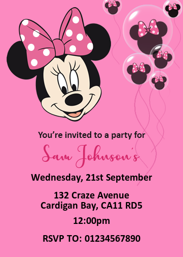 Minnie Mouse party invitation e-card