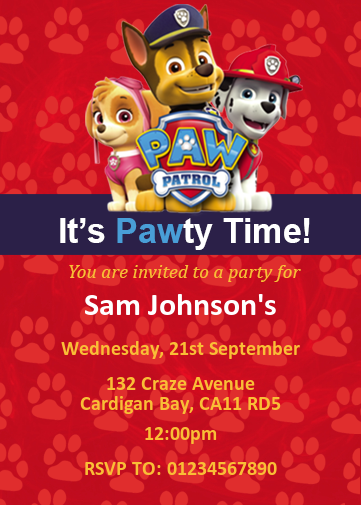 paw patrol party invitation evite