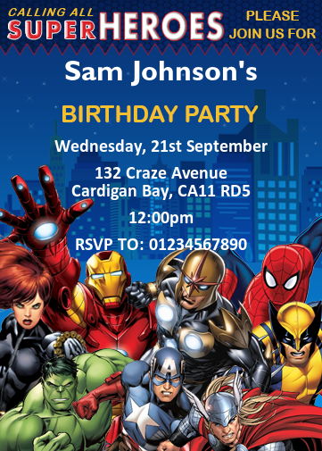 avengers superhero birthday invitation online