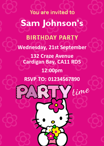 hello kitty party invitation in pink