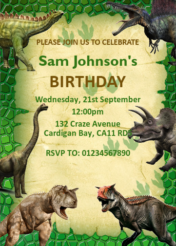 Dinosaur party invitation for children