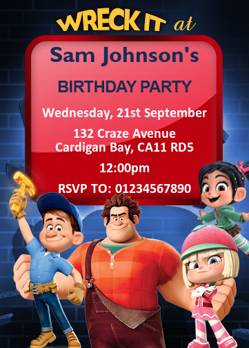 wreck it ralph kids invitation you can personalise and send to 10 people at once