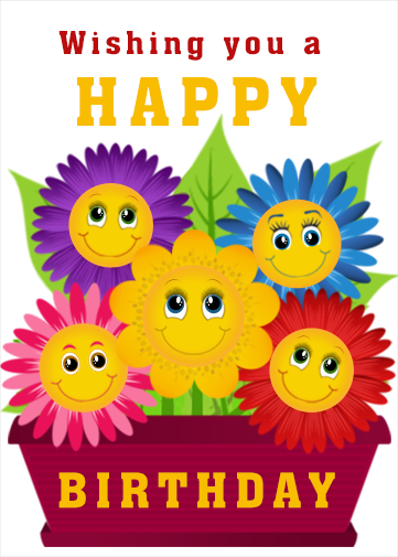 birthday ecard with smiley flowers in a window box
