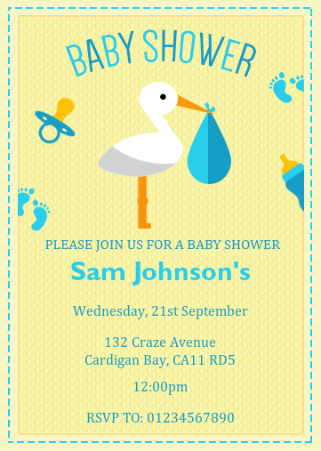 Stork boy baby shower invitation