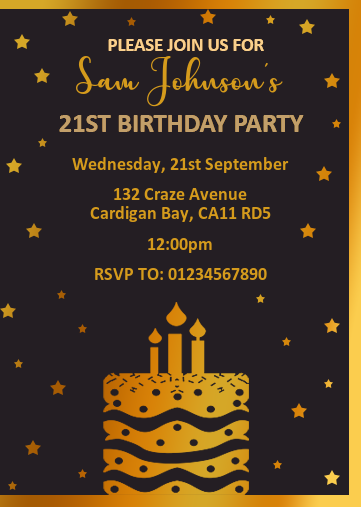 21st invitation with cake silhouette