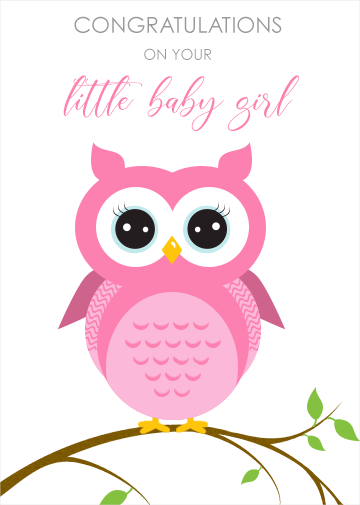 New baby girl digital ecard with owl on the front to personalise