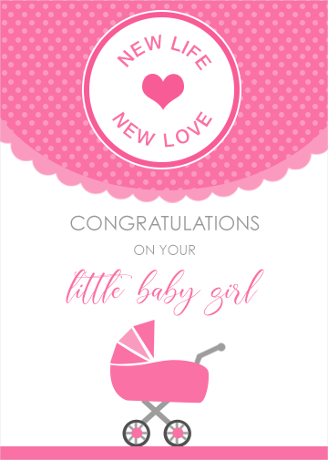 new baby girl digital ecard to personalise with pink dotty pattern