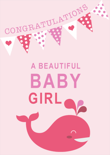 baby girl ecard with pink background and little baby whale
