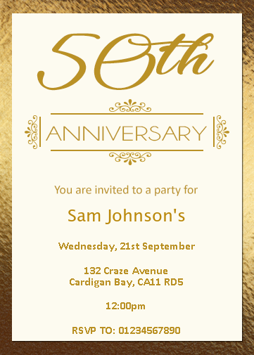 50th anniversary evite you can personalise online and send via email