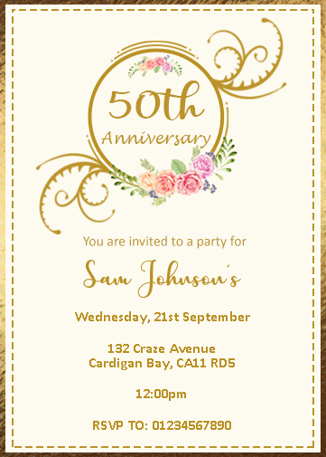 free 50th wedding anniversary evite with flower effect