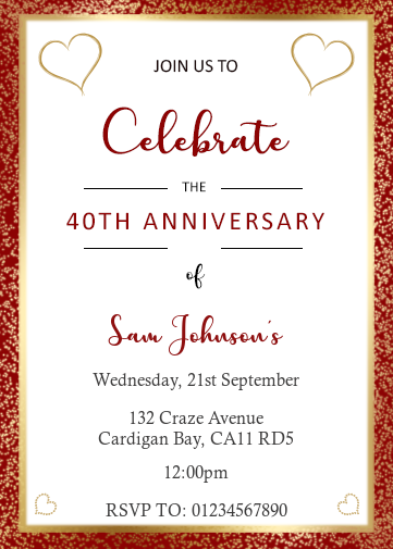 40th anniversary personalised party evite