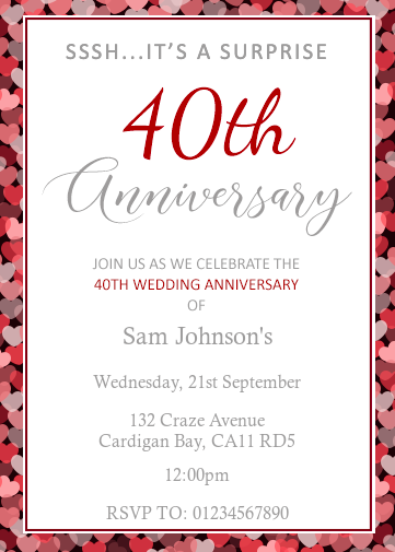 surprise 40th wedding anniversary invitation in digital format