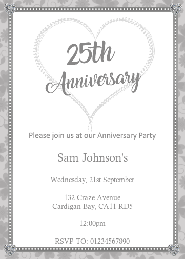 25th anniversary evite you can personalise and send now