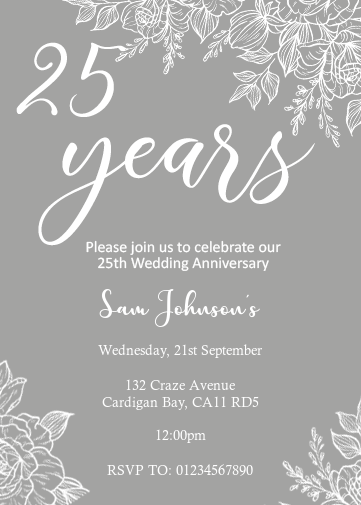 25th wedding anniversary evites personalised to send via email