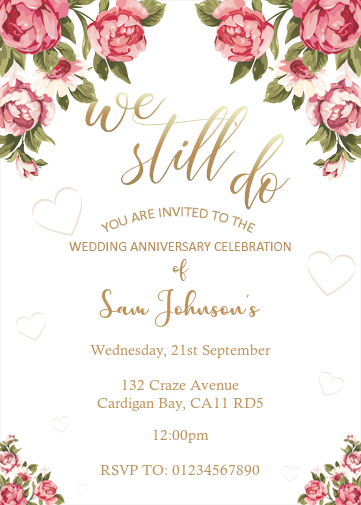 Wedding anniversary invitation with roses border