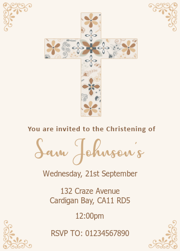 free christening evites with cross and floral border