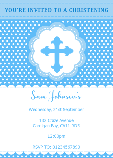 free christening evite for a boy with blue cross