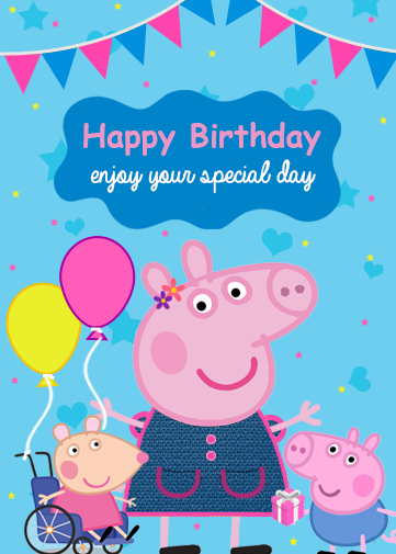 peppa pig birthday card template with peppa and friends on the front