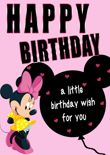 A Birthday eCard for her. Minnie Mouse in pink with little hearts.