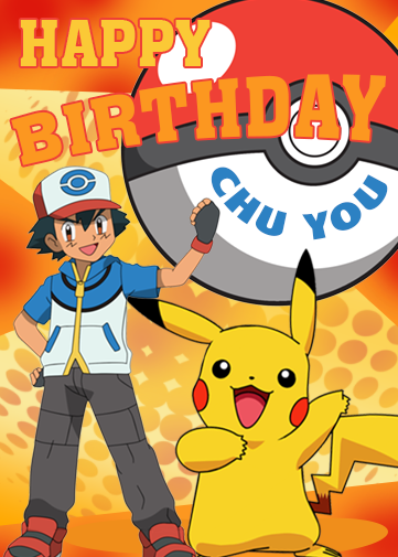 Pokemon birthday ecard with pikachu and ash