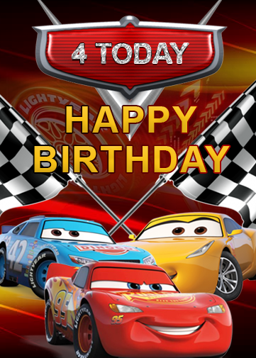 disney cars birthday ecard with cars and flags