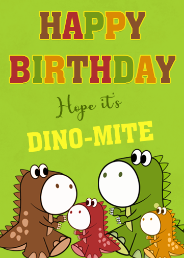 dinosaurs birthday ecard with a family of dinosaurs on the front