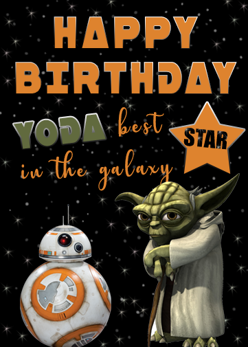Star wars birthday ecard with yoda and r2d2