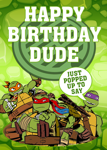 Ninja Turtle birthday card template digital ecard with green background