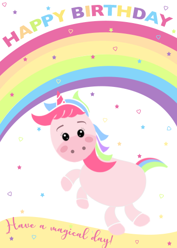 Unicorns ecard with rainbow and unicorn colourful design