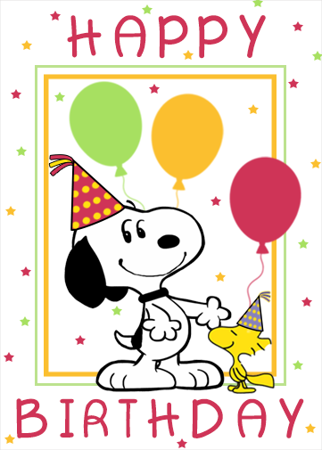 snoopy birthday ecard with snoopy and woodstock and balloons