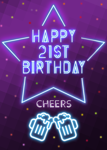 21st birthday ecard with a neon star and beers