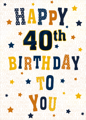 40th birthday ecard with stars and congratulations