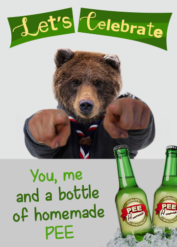 paperless e-cards and e-invitations with bear and bottle of pee