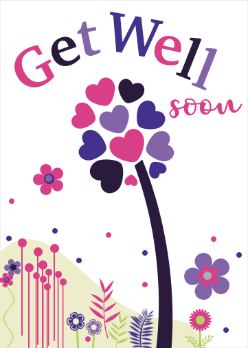 Get Well Card Maker with a tree full of heart in a lovely flower garden design.