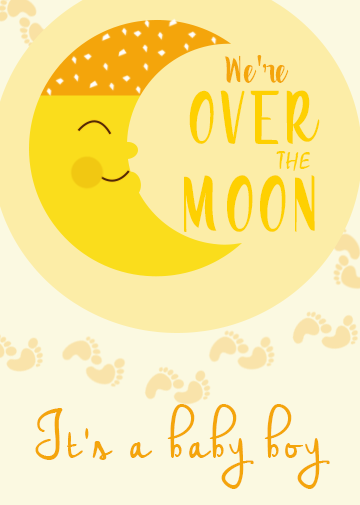 FREE new baby ecard with yellow background colours and a moon.