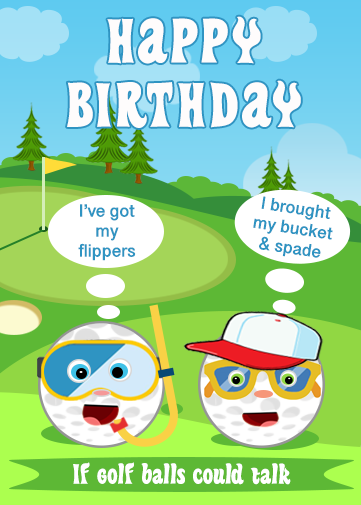 funny birthday golf card with two balls with a joke on the front