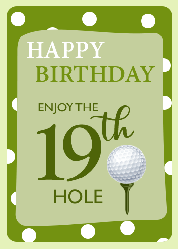 funny birthday golf card with 19th hole and golf ball on a tee