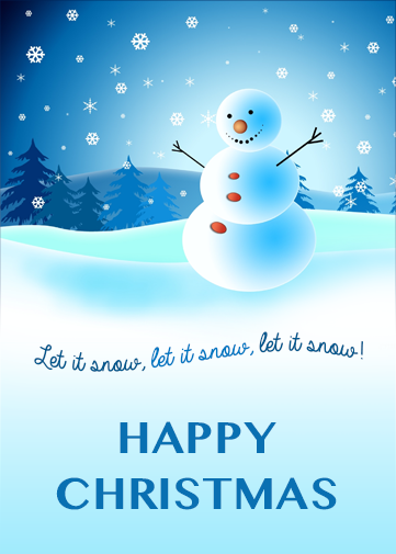 Snowman Christmas Card with a cute snowman and a wintry background