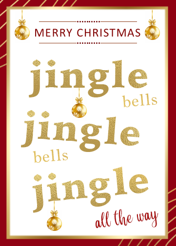 Jingle Bells Christmas Card with jingle bells on the front in gold font
