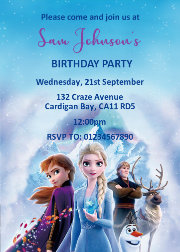 6 Invitation Cards The Ice QueenINVITATIONS Children Birthday Frozen Disney 