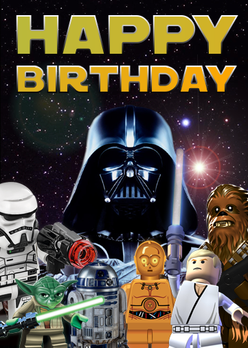 Lego Star Wars birthday Card with all your favourite lego star wars characters