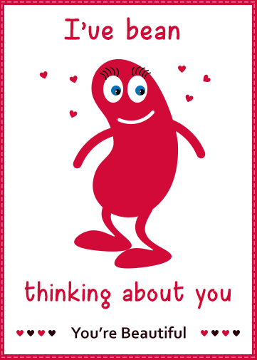 valentines digital card with funny bean thinking about you