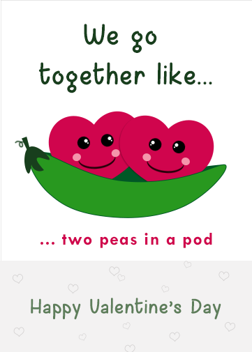 free cute valentines ecard two peas in a pod with two red hearts